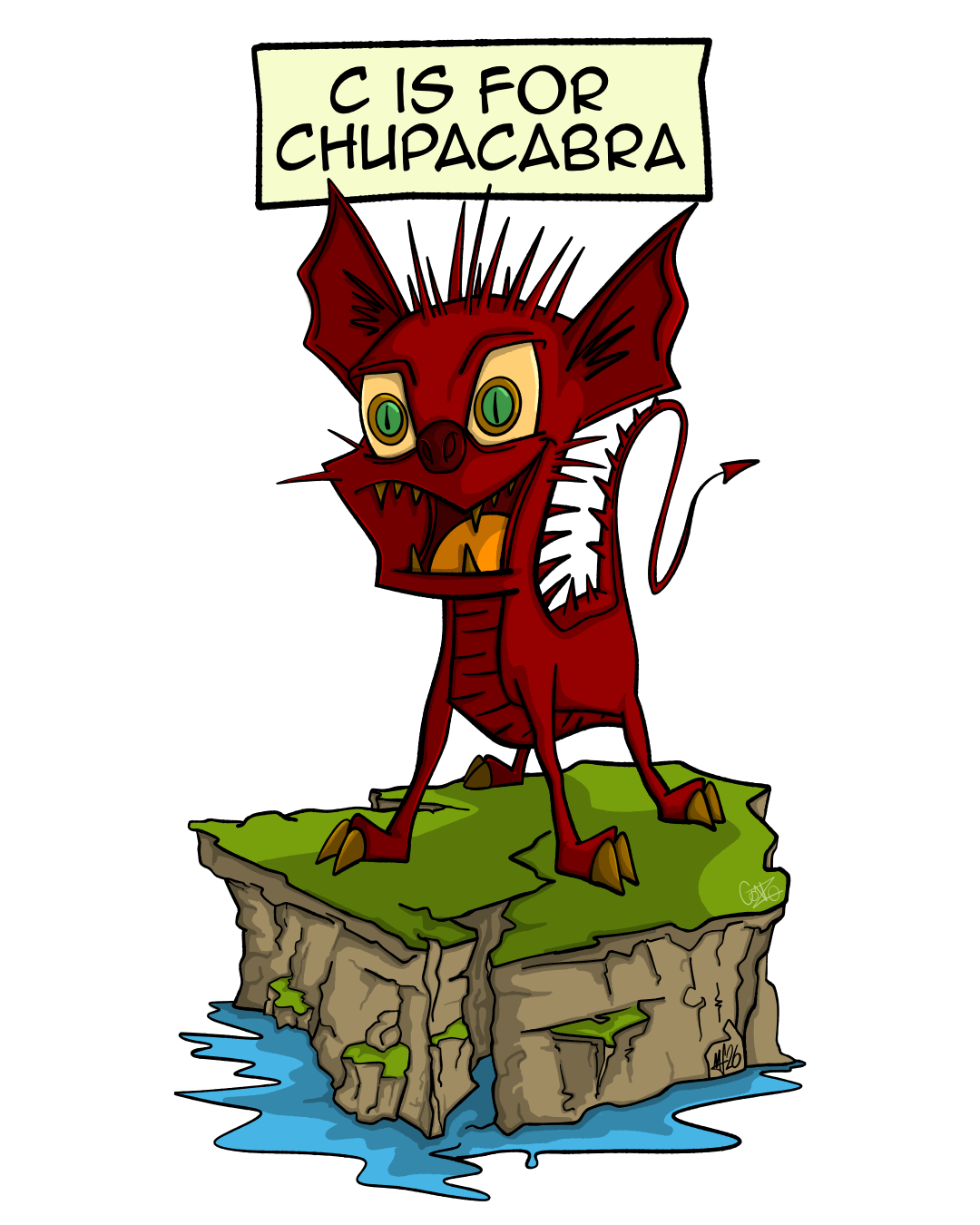 A tiny, fierce, yet adorable Chupacabra—the standing triumphantly on a desert rock.