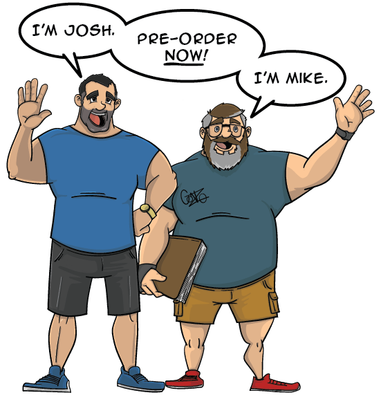 Mike and Josh smiling in a fantasy-inspired hero pose